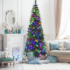 4/5/6/7ft Pencil Slim Christmas Tree with Lights Artificial XMAS Home Decoration — alternate product view 4