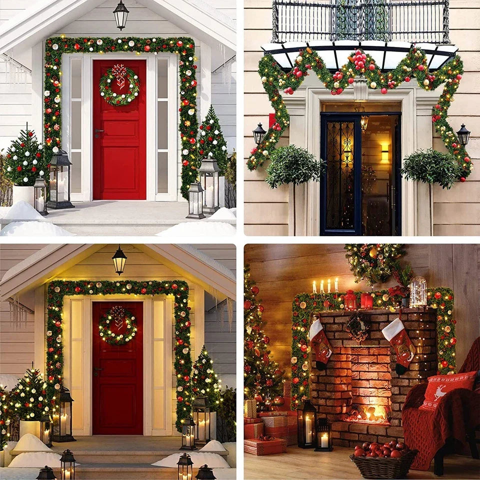 9ft Bushy Pine XMAS Christmas Garland with Lights for Stairs Outdoor Decorations — alternate product view 9