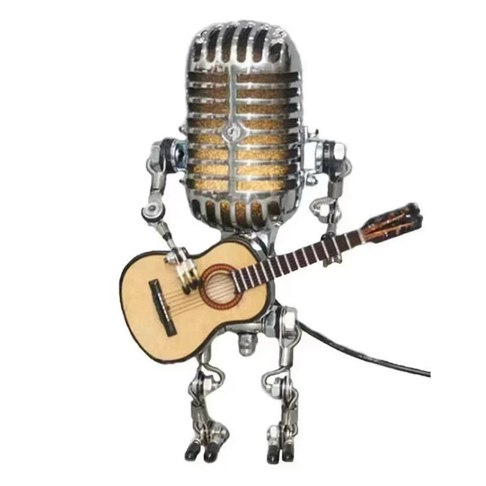 Retro Microphone Robot Desk Lamp LED Table Light Steampunk Ornament Decor Gifts — on a clean white background