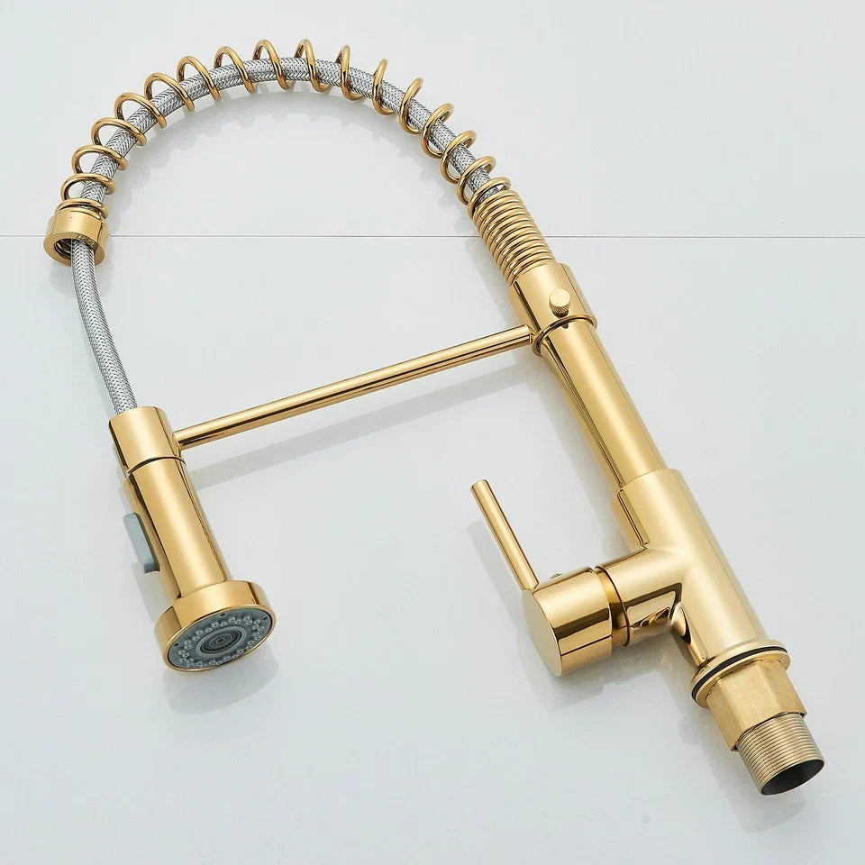 Modern Gold Kitchen Mixer Taps Pull out Spray 360° Mono Single Lever Sink Faucet — alternate product view 9
