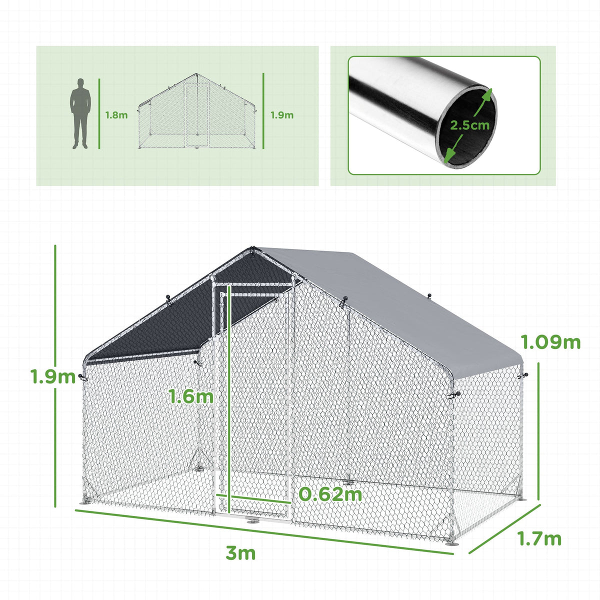Walk In Chicken Run Galvanized Chicken Coop Hen House w/ Water-Resist Cover — alternate product view 10