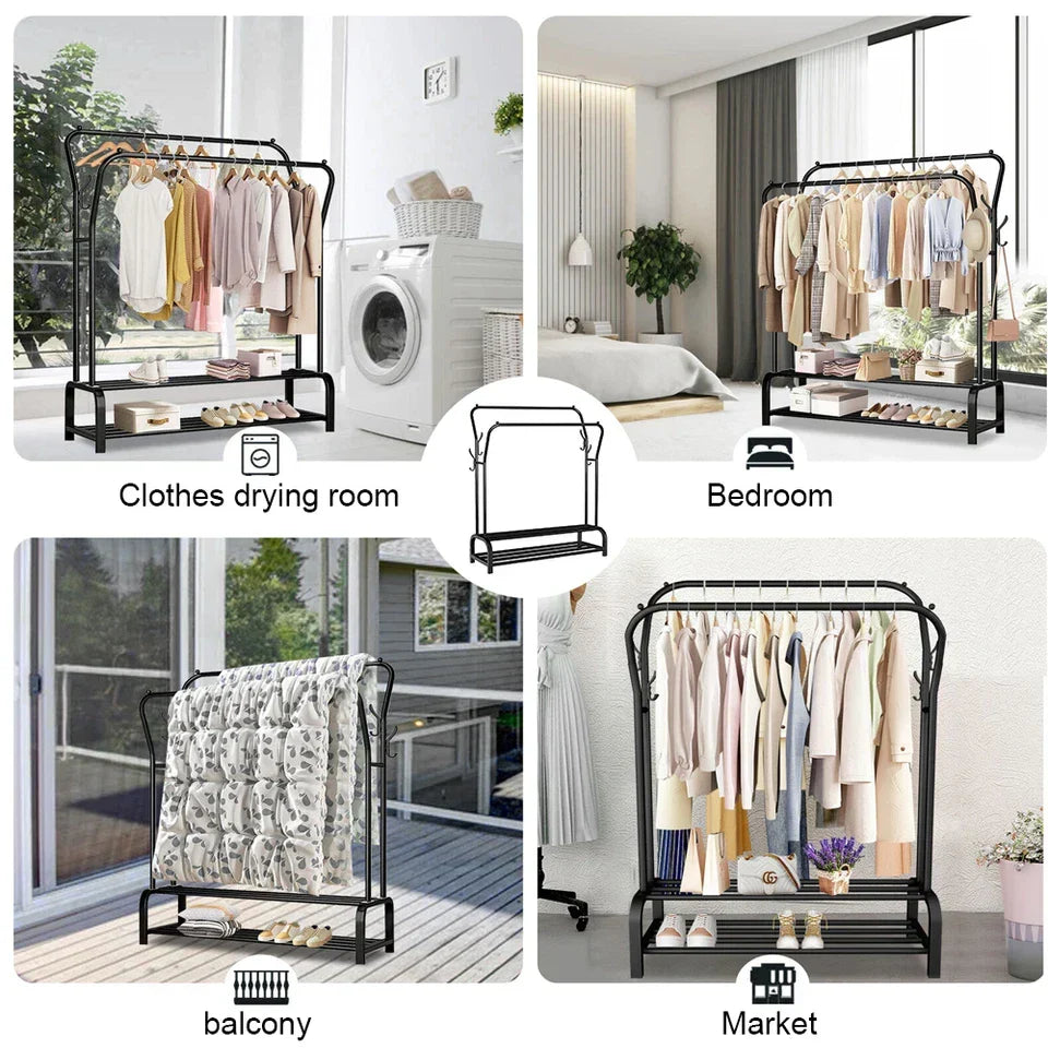 Double-Rail Clothes Rack with Shoe Shelf — Black or White — alternate product view 8