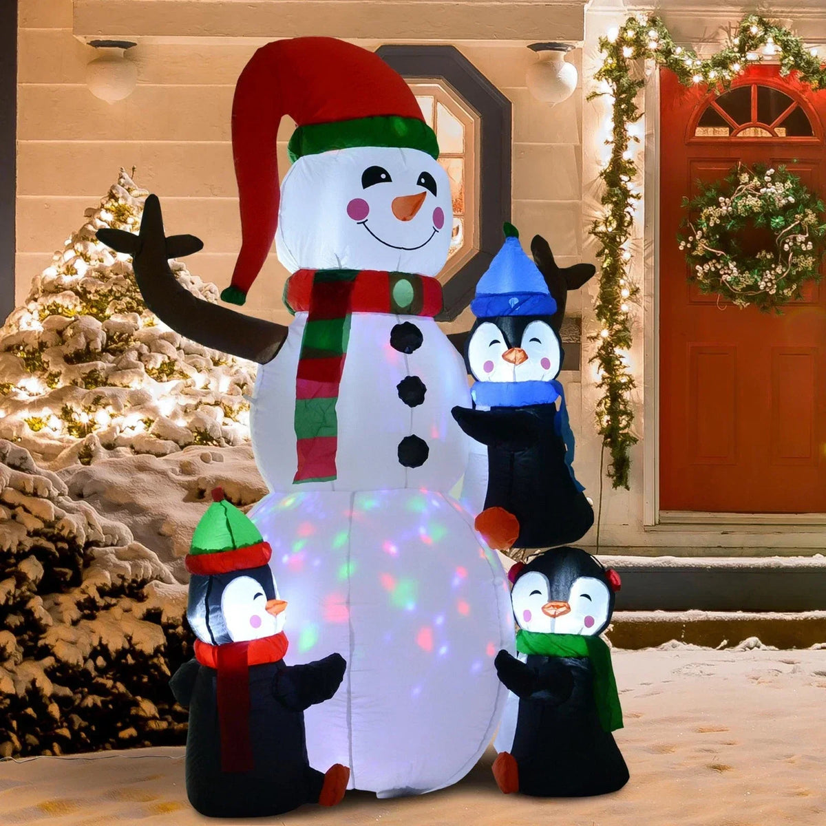 6ft Inflatable Christmas Decoration Snowman Three Penguins LED Lighted Outdoor — alternate product view 2