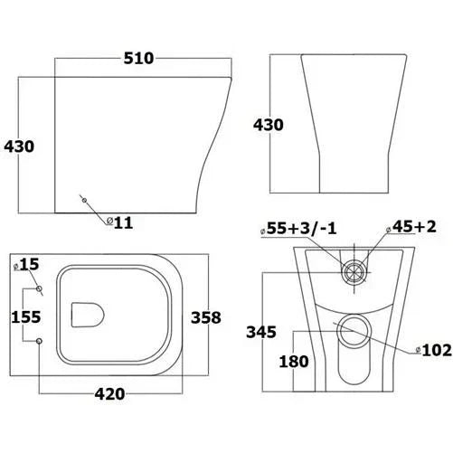 500mm Bathroom Toilet Soft Close Seat Back To Wall Cistern Furniture Unit White — alternate product view 5