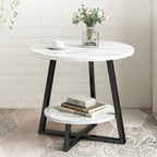 Round 2 Tier Coffee Table Side Table White Marble Effect End Table Living Room — alternate product view 3
