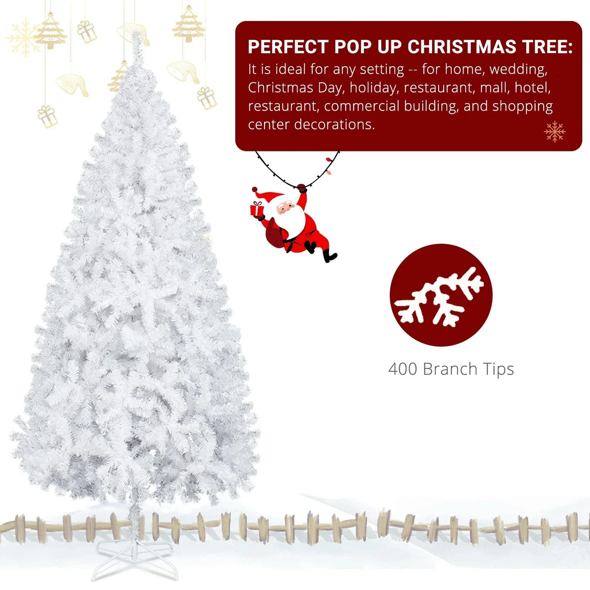 Large 6FT Christmas Tree Artificial Xmas Tree White With Stand Festive Decor — alternate product view 5