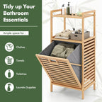 Bamboo Bathroom Shelf Tilt out Laundry Hamper Storage Organiser w/Laundry Basket — alternate product view 8