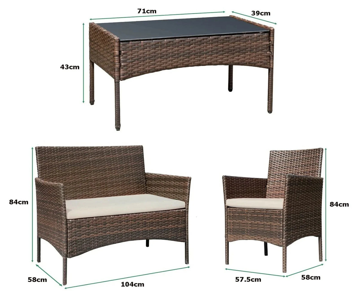 4pcs Rattan Outdoor Garden Furniture Sofa Set Table & Chairs — on a clean white background