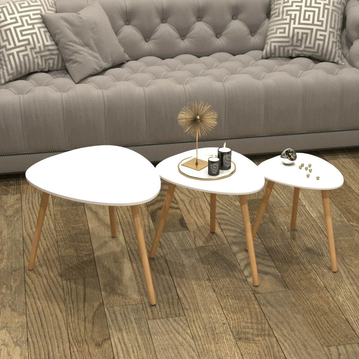 Scandinavian Nest of 3 Tables Coffee Side End Lamp Set Modern Furniture — alternate product view 4