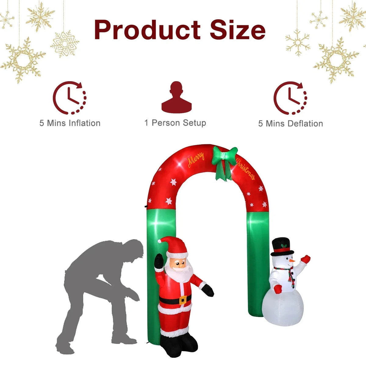 2.4M Christmas Arch Inflatable with Santa & Snowman & LED Lights Outdoor Decor — alternate product view 8
