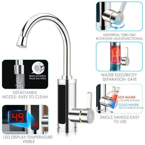 Electric Heating Tap Kitchen Bathroom Fast Instant Hot Water Heater Faucet UK — alternate product view 6