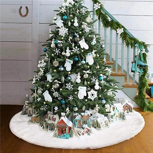 White Faux Fur Christmas Tree Skirt Base Xmas Floor Mat Ornaments Decoration UK — alternate product view 4