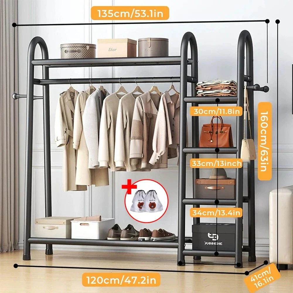 Heavy Duty Double Clothes Rail Rack Garment Hanging Stand Open Wardrobe Shelf — alternate product view 3