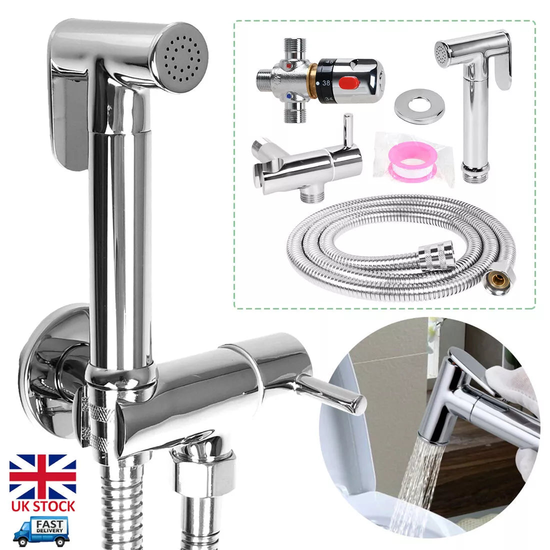 Thermostatic Mixer Valve Toilet Shower Head Bidet Spray Muslim Shower Shattaf UK — alternate product view 2