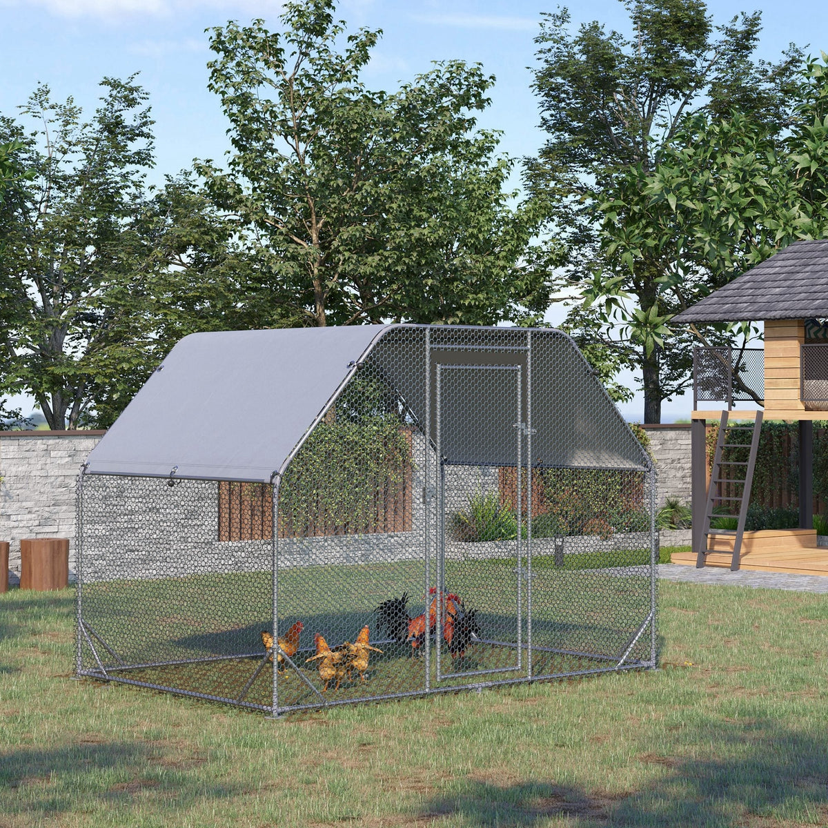 Chicken Run W/ Roof, Walk In Chicken Coop, Hen House Duck Pen — 280W x 190D x 195H cm — product view