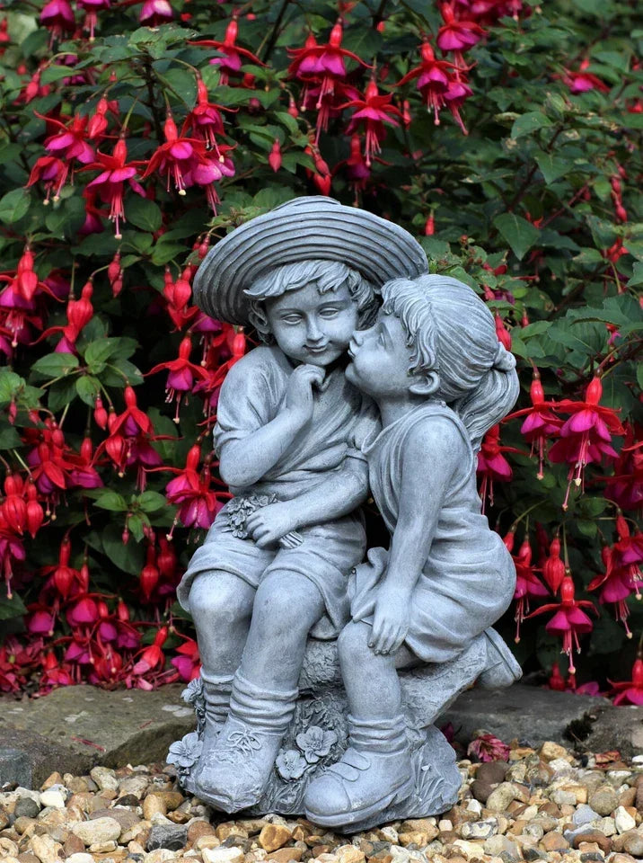 Garden Ornaments Boy & Girl Loving Kissing Cherub Statue Grey — alternate product view 4