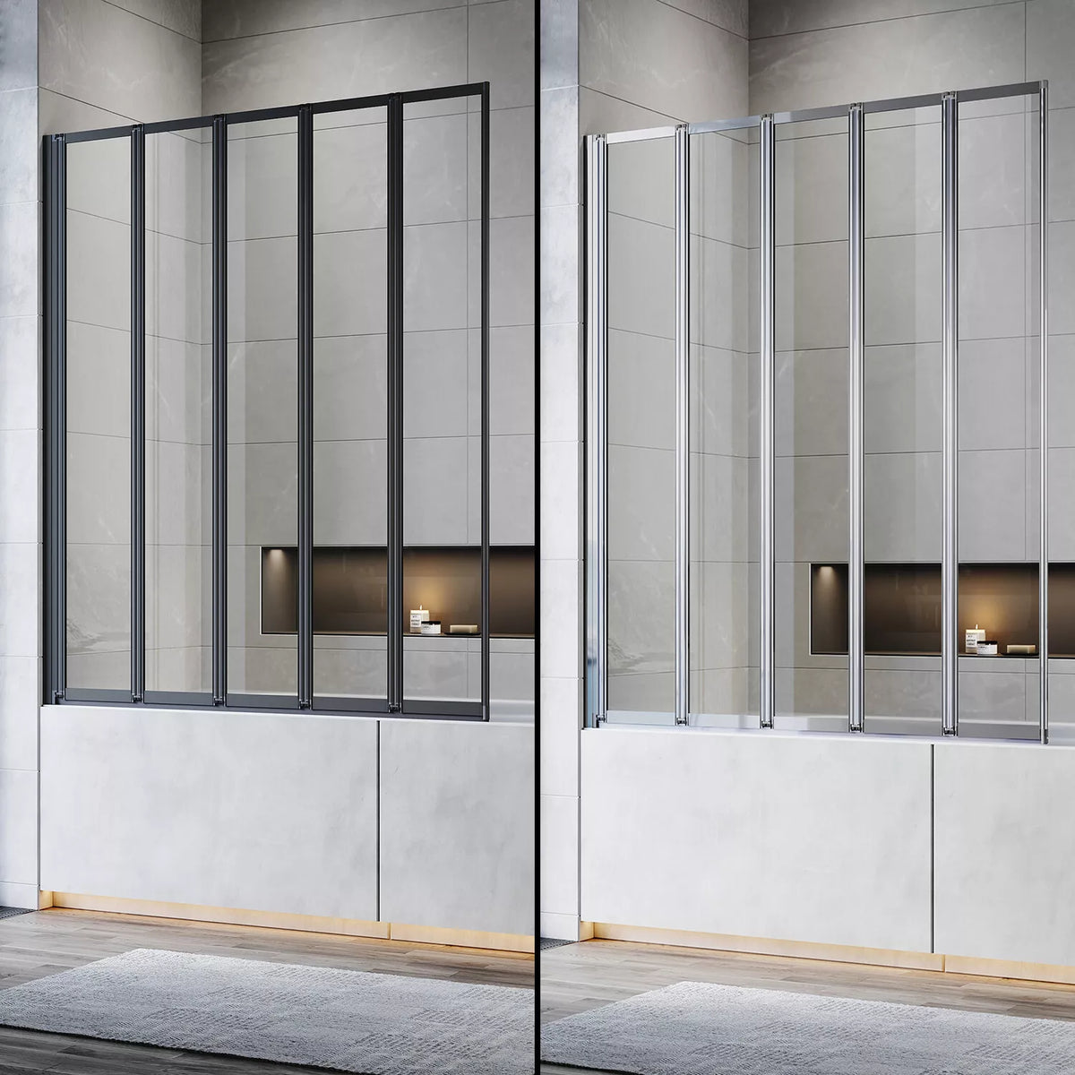 5 Folding Bath Shower Screen Black / Chrome Frame Wet Room Glass Panel 1200 x 1400mm — main product view