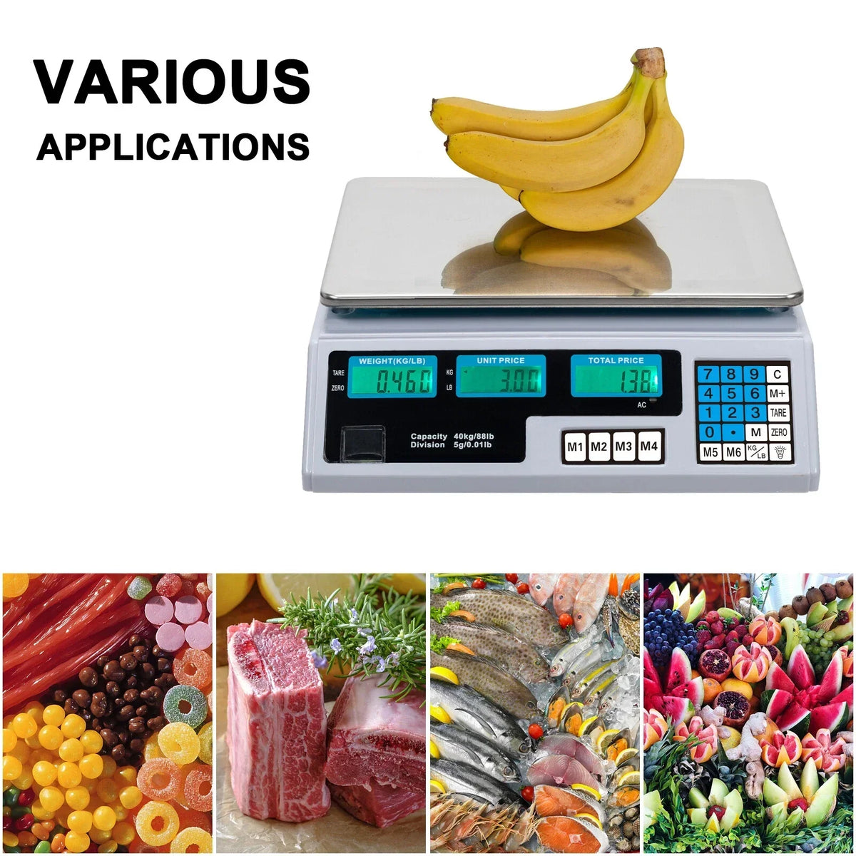 40Kg Digital Pricing Scale Electronic Price Computing Weight Shop Market UK Plug — alternate product view 3