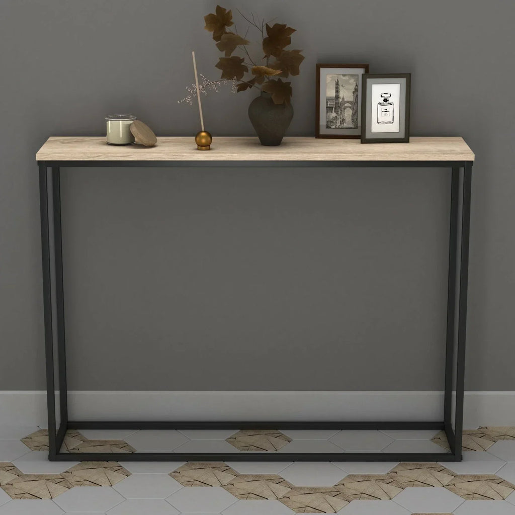 Wooden Free Standing Hallway Console Table Living Room Shelf Display Metal Legs — alternate product view 7