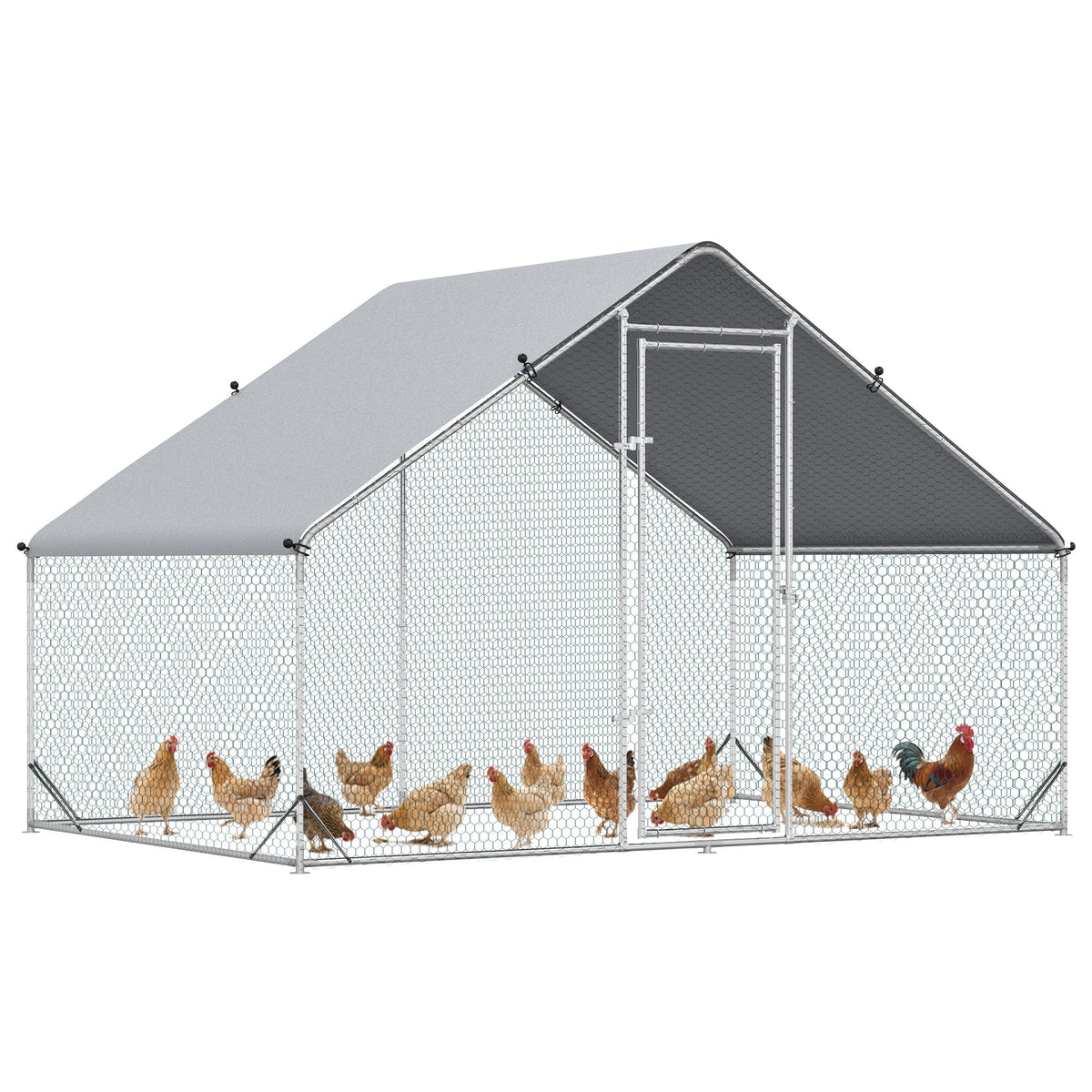 Walk In Chicken Run Galvanized Chicken Coop Hen House w/ Water-Resist Cover — alternate product view 29