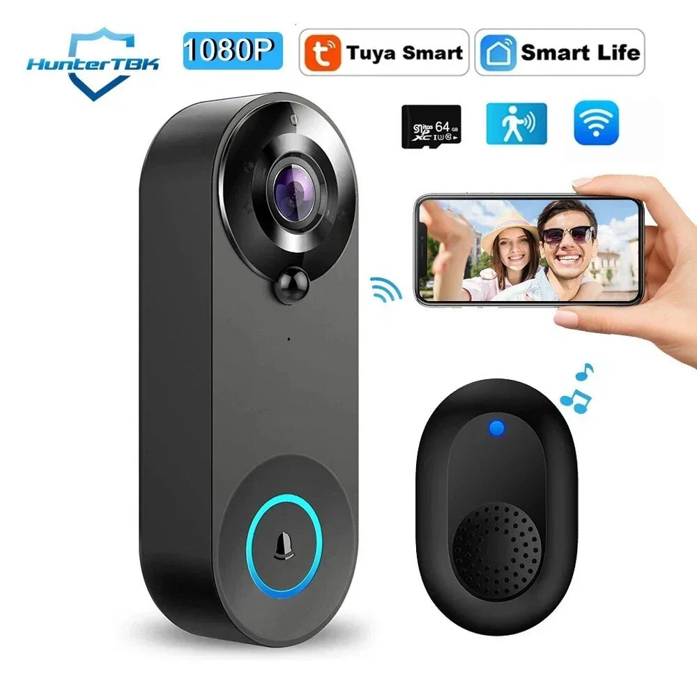 1080P Wireless Video Doorbell with Two - Way Audio Motion Detect & Night Vision HD — on a clean white background