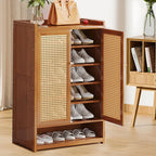 Shoe Cabinet Storage Cupboard Footwear Stand Rack Wooden Double Rattan Doors UK — alternate product view 9
