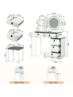Dressing Table With Mirror Stool, Vanity Table Set With 3 Color Detachable LED — on a clean white background