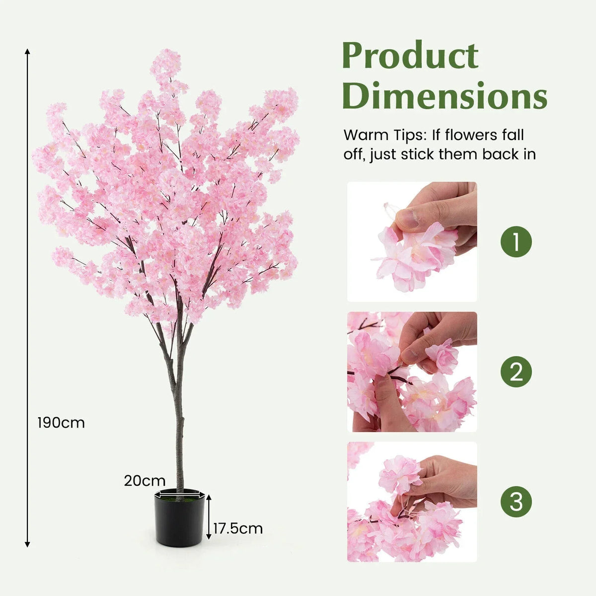 190cm Tall Artificial Cherry Blossom Tree Faux Floral Plant 1170 Flowers — alternate product view 8