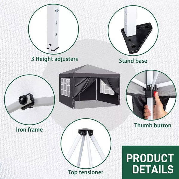 3x3M Heavy Duty Gazebo Marquee Popup Water- proof Garden Party Tent 4 WallSides — alternate product view 19