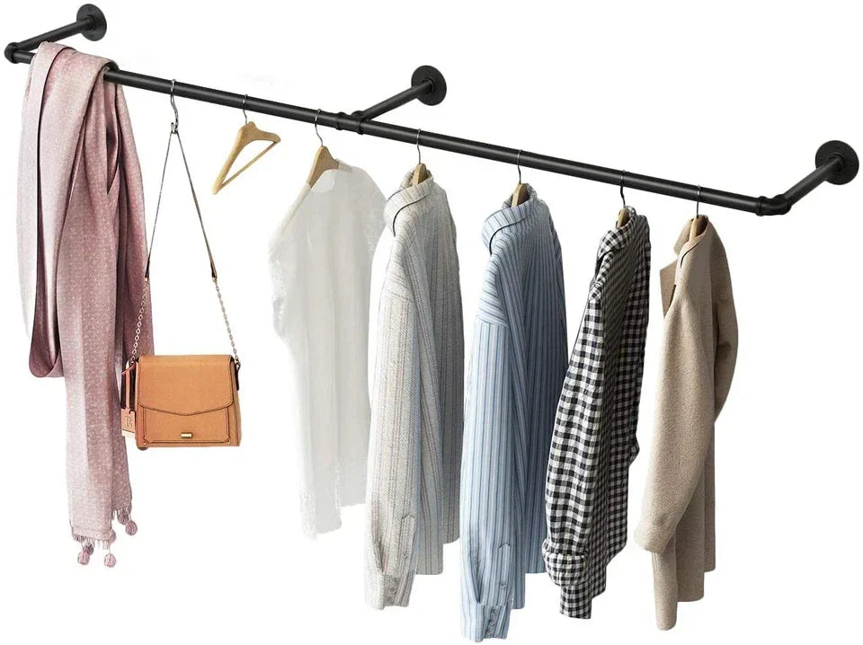 6ft Heavy Duty Clothes Rail Pipe Garment Rack Wall Mounted Hanging Clothes Pole — on a clean white background