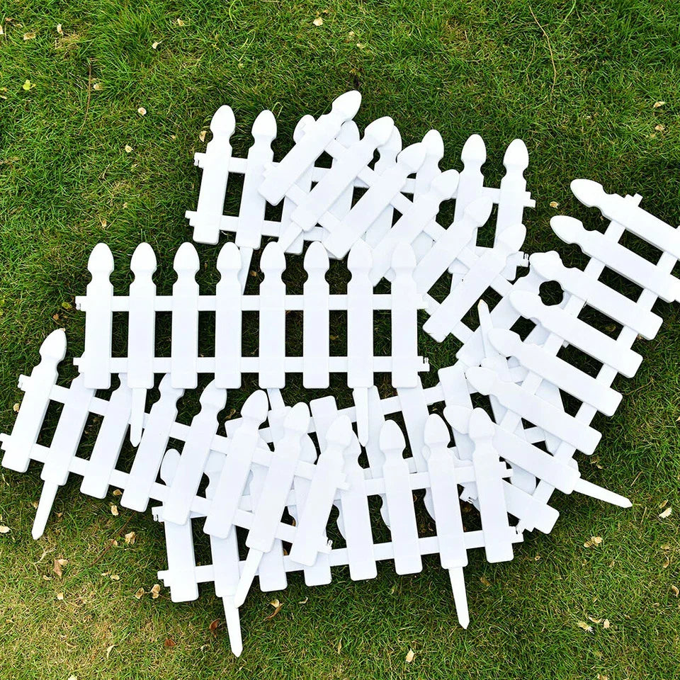 4,8,12 PCS White Plastic Picket Fencing Wooden Effect Lawn Border Edge Garden Edging — alternate product view 5