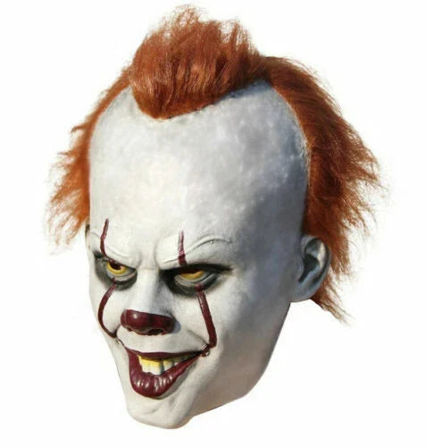 Latex Clown IT Mask Pennywise Halloween Cosplay Fancy Dress Costume Stephen — on a clean white background