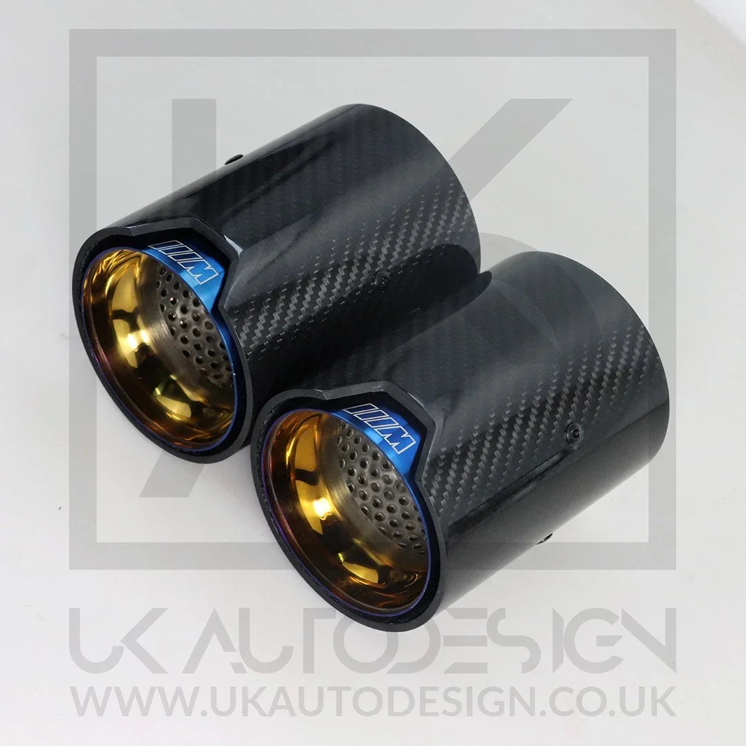 2 x BMW M135i/M140i/M235i/M240i MP Blue Carbon Fibre Exhaust Tip F20/F21/F22/F23 — alternate product view 4