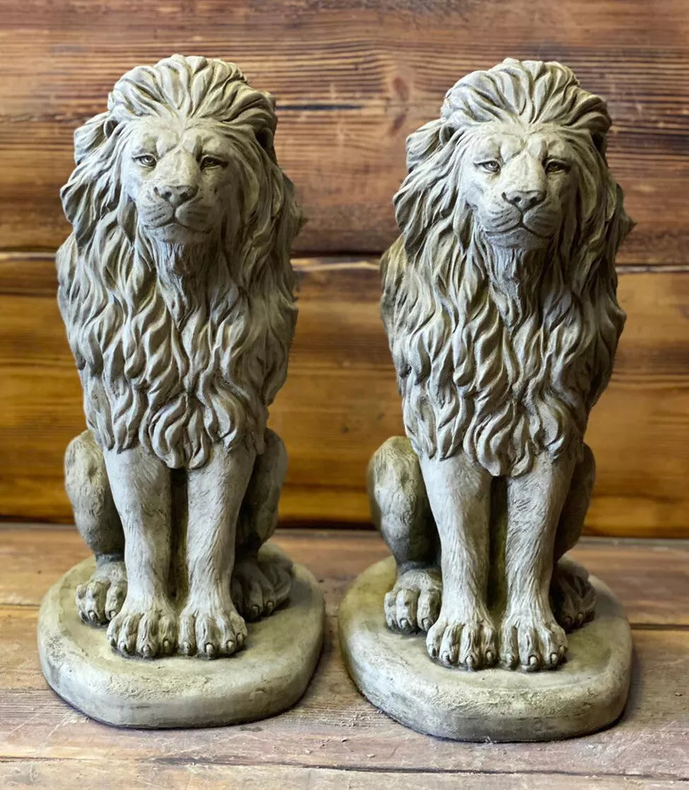LION PAIR Stone Garden Ornament 40cm Statue — main product view