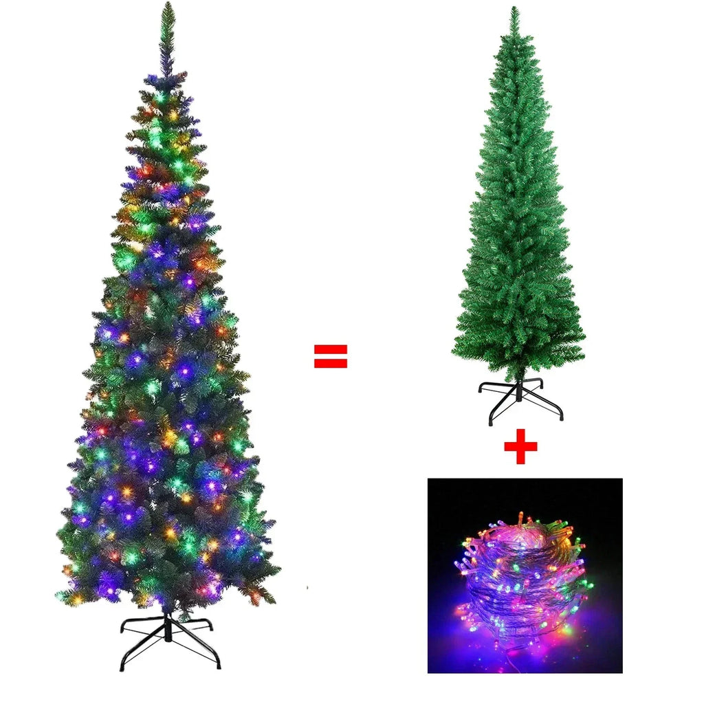 4/5/6/7ft Pencil Slim Christmas Tree with Lights Artificial XMAS Home Decoration — alternate product view 6