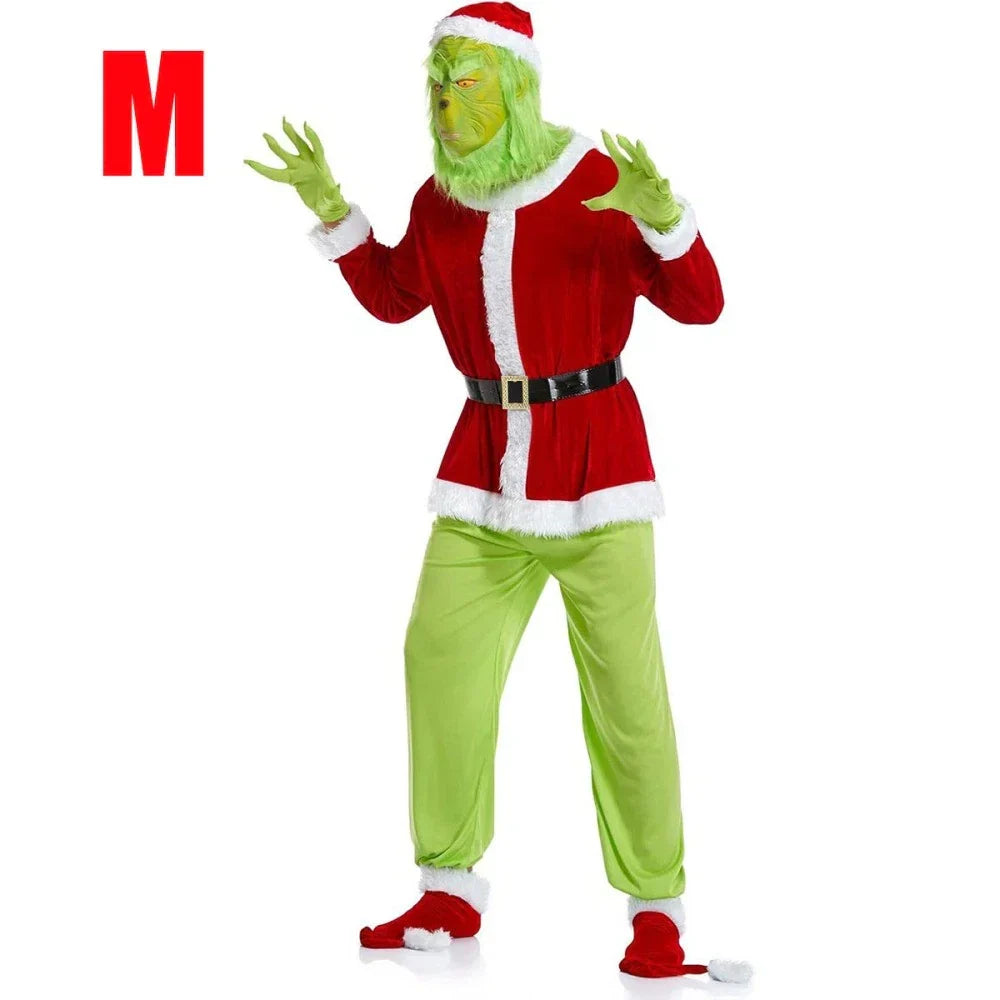 Adult Santa Grinch Costume Xmas Cosplay Men Christmas Santa Fancy Dress Full Set — alternate product view 13