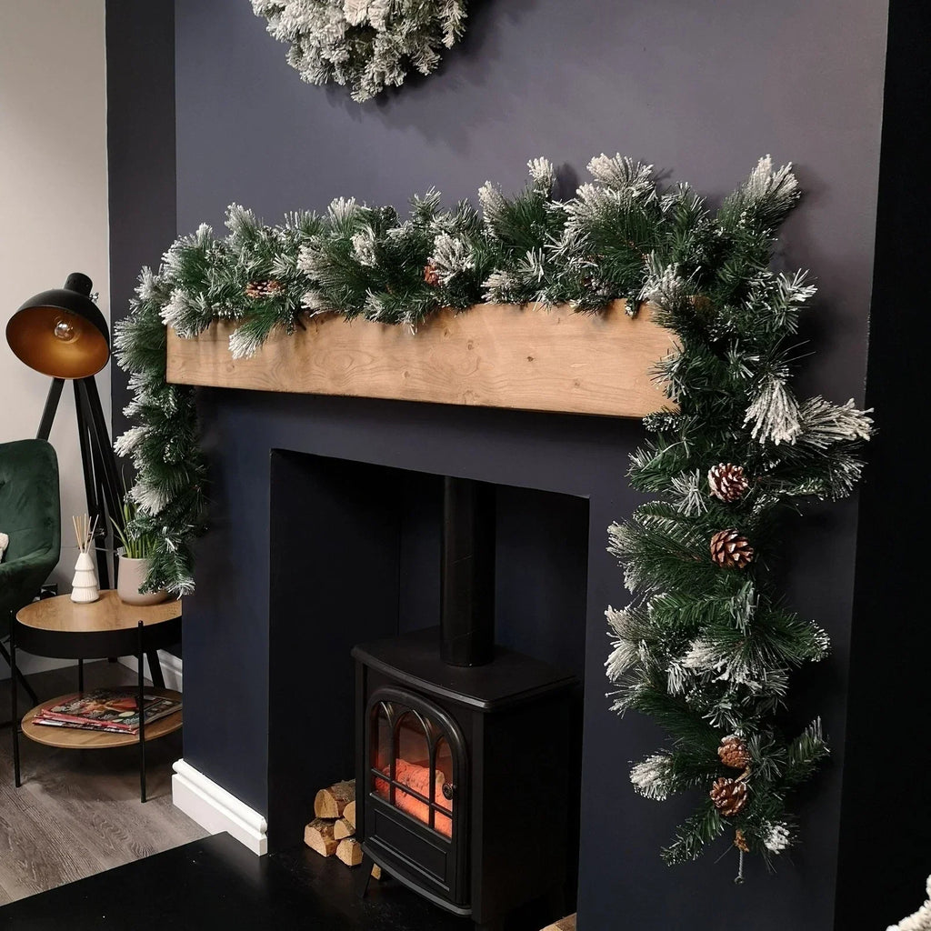 9ft Christmas Garland Snow Flocked With Lights Pinecones Berries Wreath Bushy — alternate product view 3