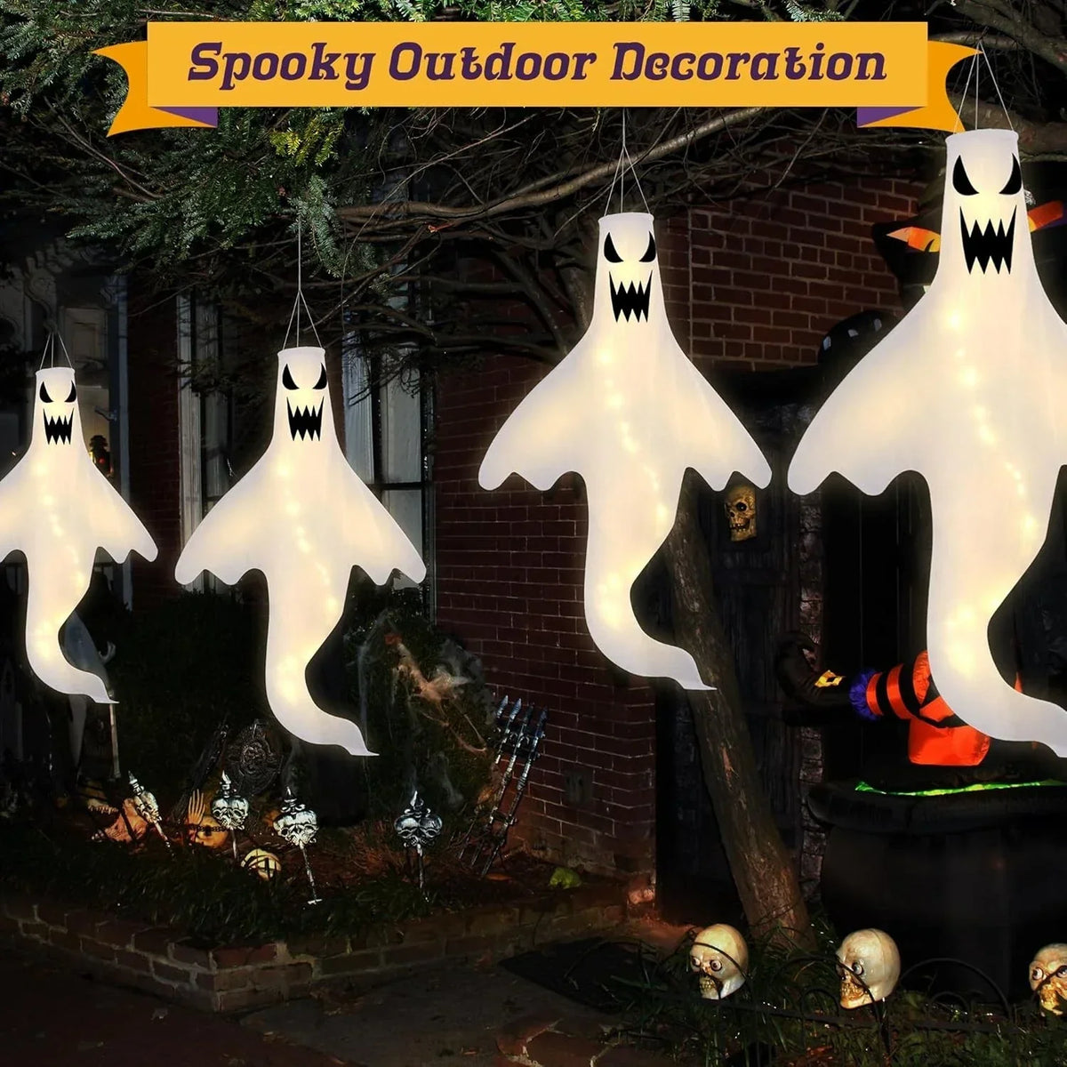 4X Halloween LED Light Ghost Outdoor Decors Garden Prop Party Hanging Decor — alternate product view 2