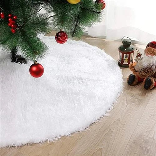 White Faux Fur Christmas Tree Skirt Base Xmas Floor Mat Ornaments Decoration UK — alternate product view 6