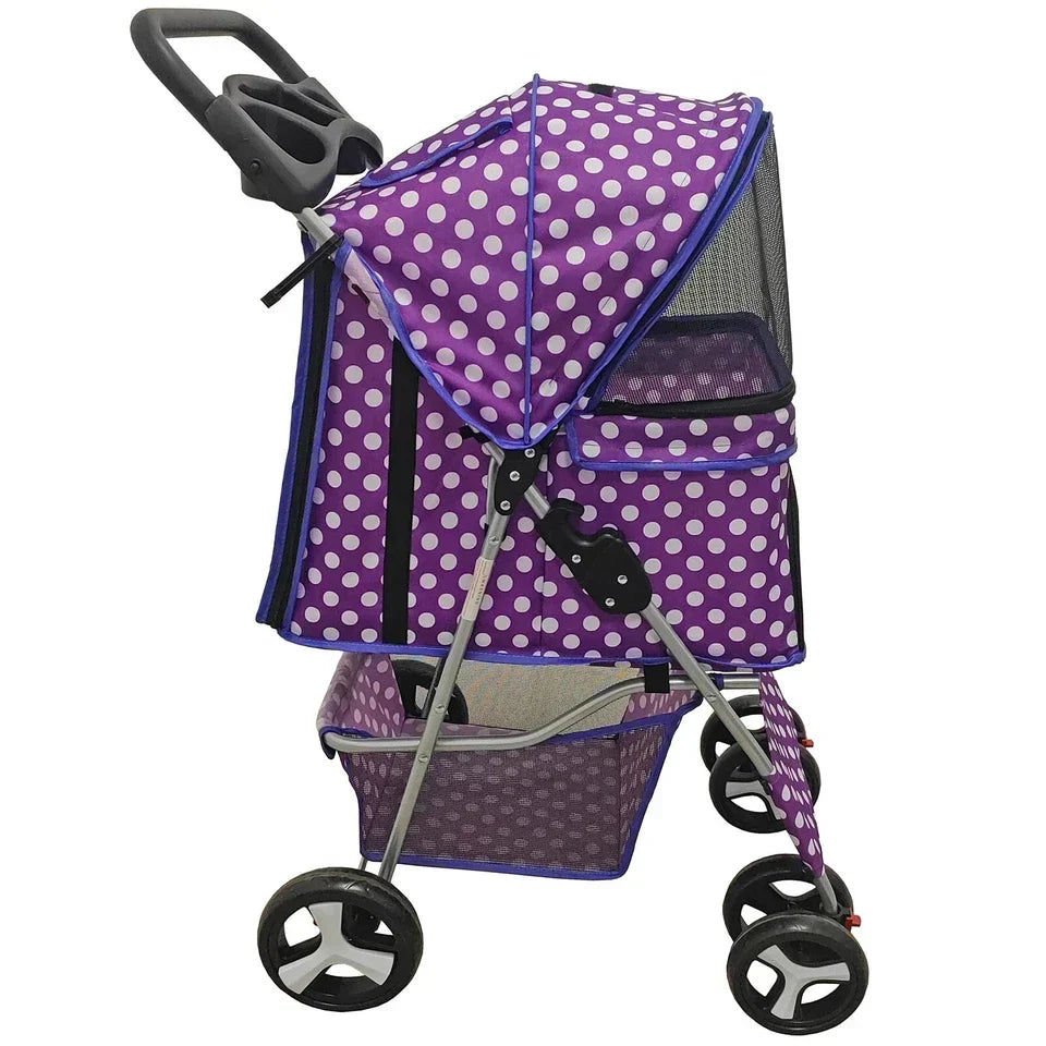 Pet Stroller Dog Cat Puppy Pram Pushchair Travel Cart Jogging Buggy Carrier — Purple dot — product view