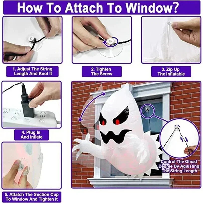 Halloween Inflatable Ghost With LED Lights Coming Out From Window Outdoor Decor — alternate product view 11