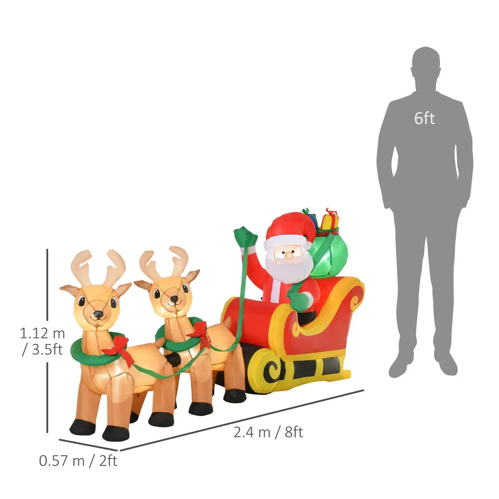 8ft Christmas Inflatable Santa Claus on Sleigh, LED Lighted Decoration — on a clean white background