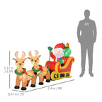 8ft Christmas Inflatable Santa Claus on Sleigh, LED Lighted Decoration — on a clean white background