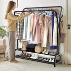 Double-Rail Clothes Rack with Shoe Shelf — Black or White — alternate product view 2