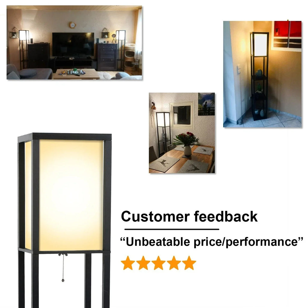 Floor Lamp Free Standing Wood 3-Tier Storage Shelf Reading Bedroom Living Room — alternate product view 7