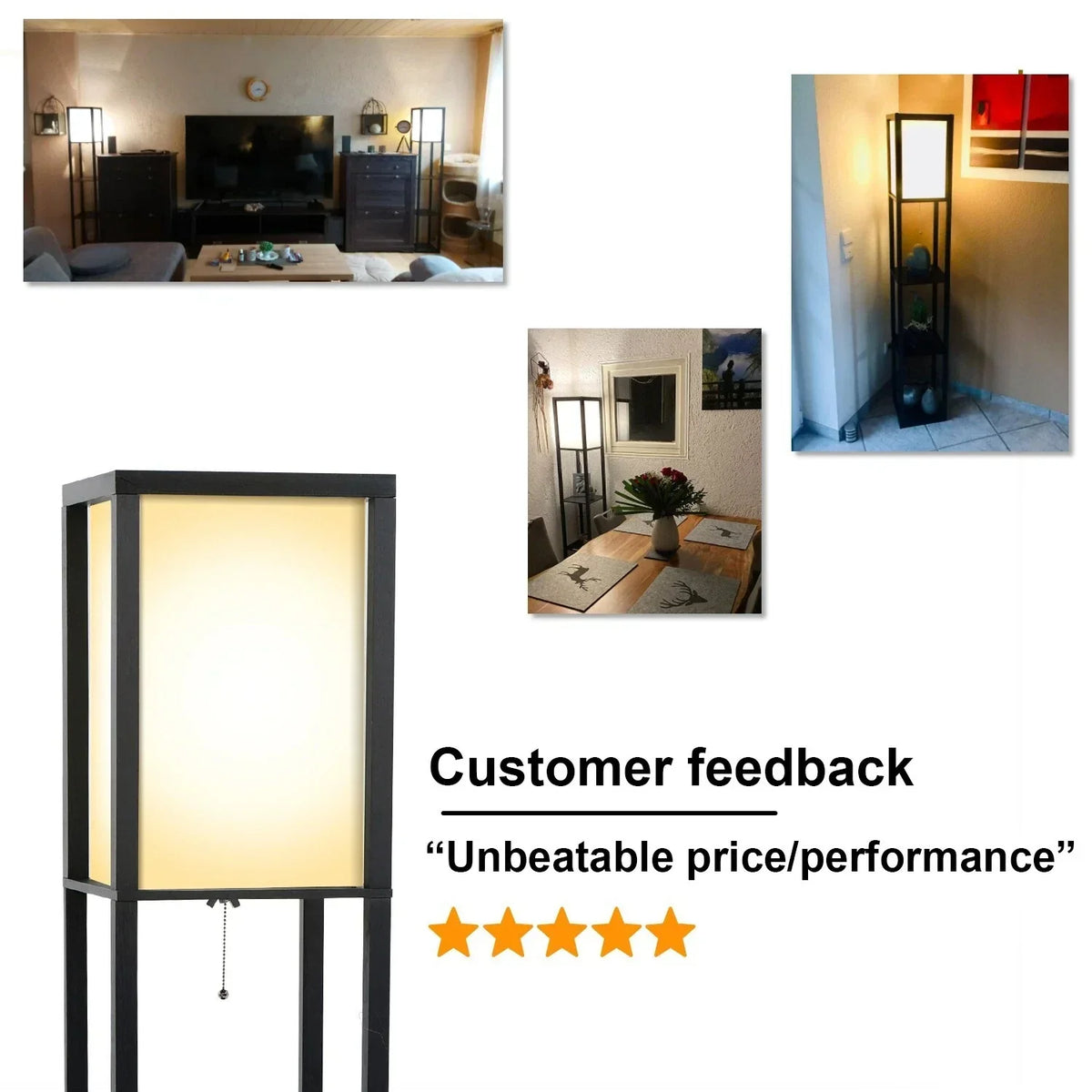 Floor Lamp Free Standing Wood 3-Tier Storage Shelf Reading Bedroom Living Room — alternate product view 7