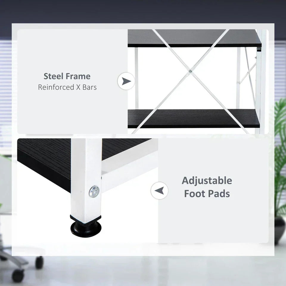 Computer Desk Laptop Table w/4-tier Bookshelf Metal Frame Black, White — alternate product view 5