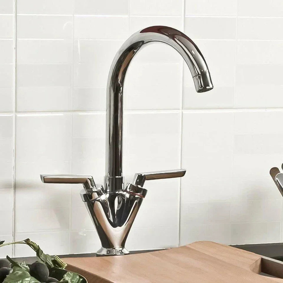 Modern Kitchen Mixer Tap Dual Lever Swivel Spout Mono Chrome Sink Taps Faucet — alternate product view 4