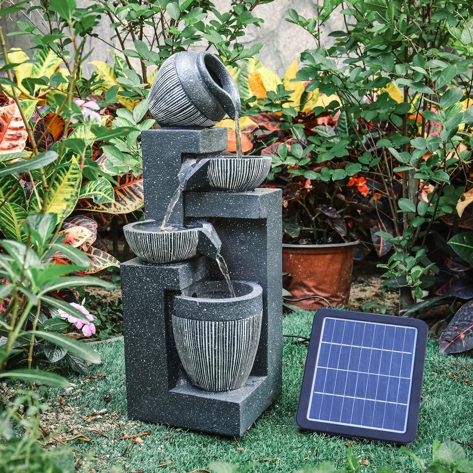 Garden Solar Power Cascading Tiered Water Feature Fountain Statues w/ LED Lights — alternate product view 3