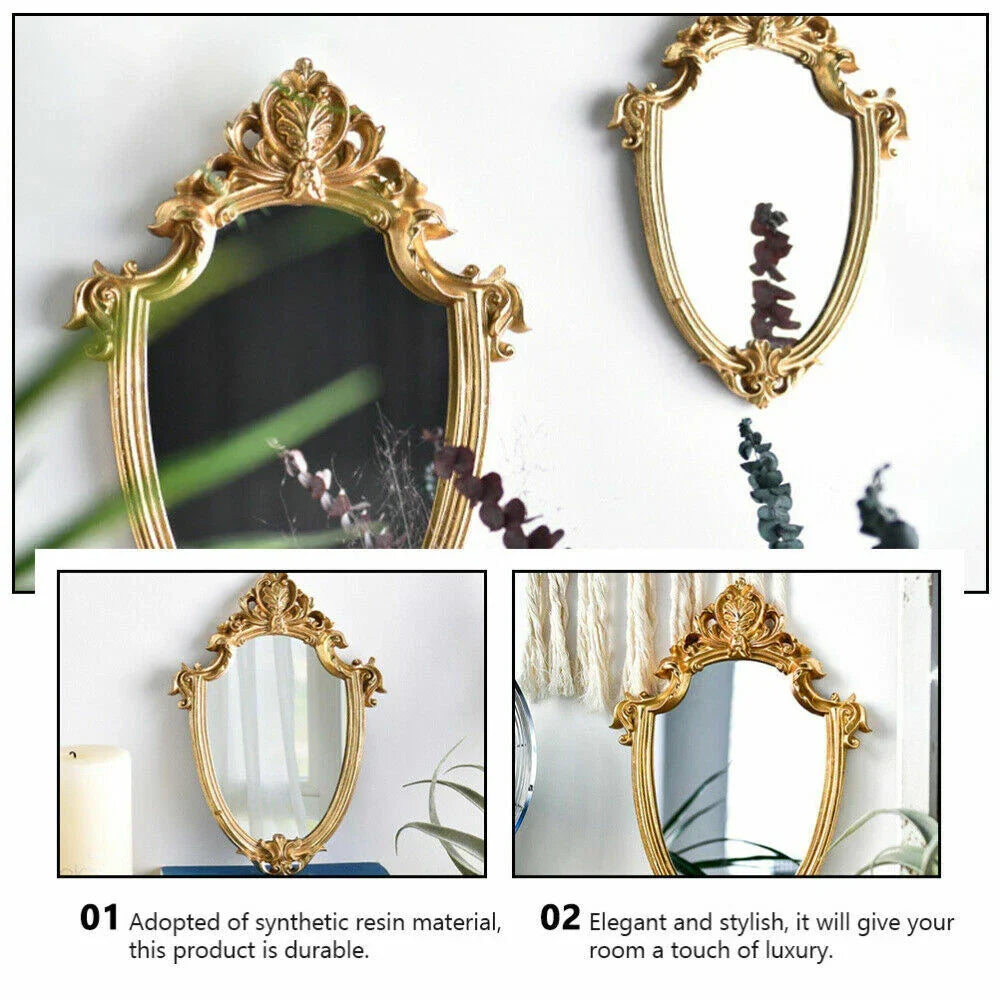 Vintage Ornate Gold Wall Mirror Baroque Carved Framed Hanging Decorative Mirror — alternate product view 4
